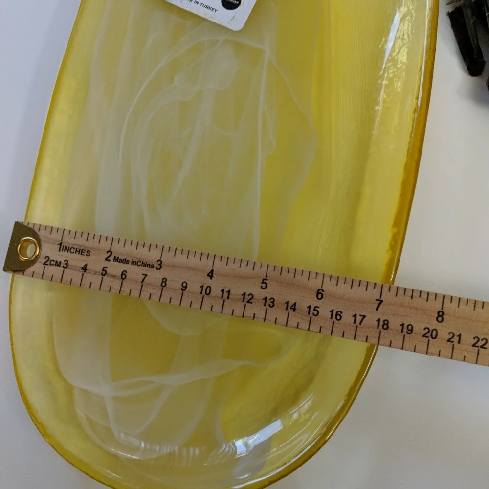 Ardacam Turkish Yellow Glass Swirl Plate Handmade Dish